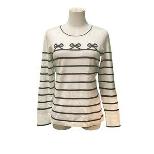 Talbots Petites Striped Bow Pattern Cream Pullover Sweater Size S/P